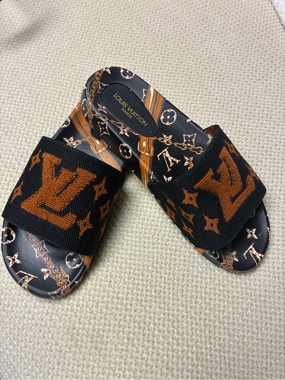 Louis Vuitton  Black & Brown Monogram Custom Made Slide